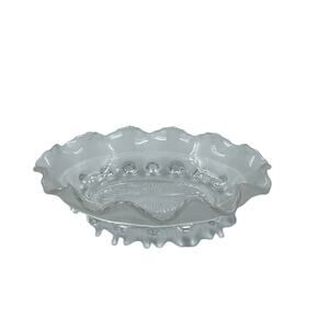 Vintage Clear Crystal Ribbon Hobnail Pattern Trinket Candy Serving Dish